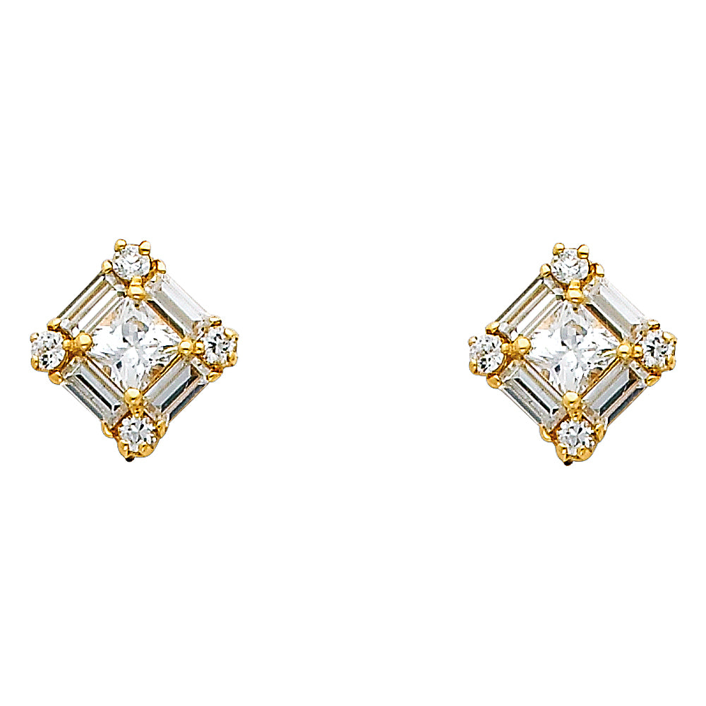 Lady's Yellow 14 Karat Square Cz Earrings