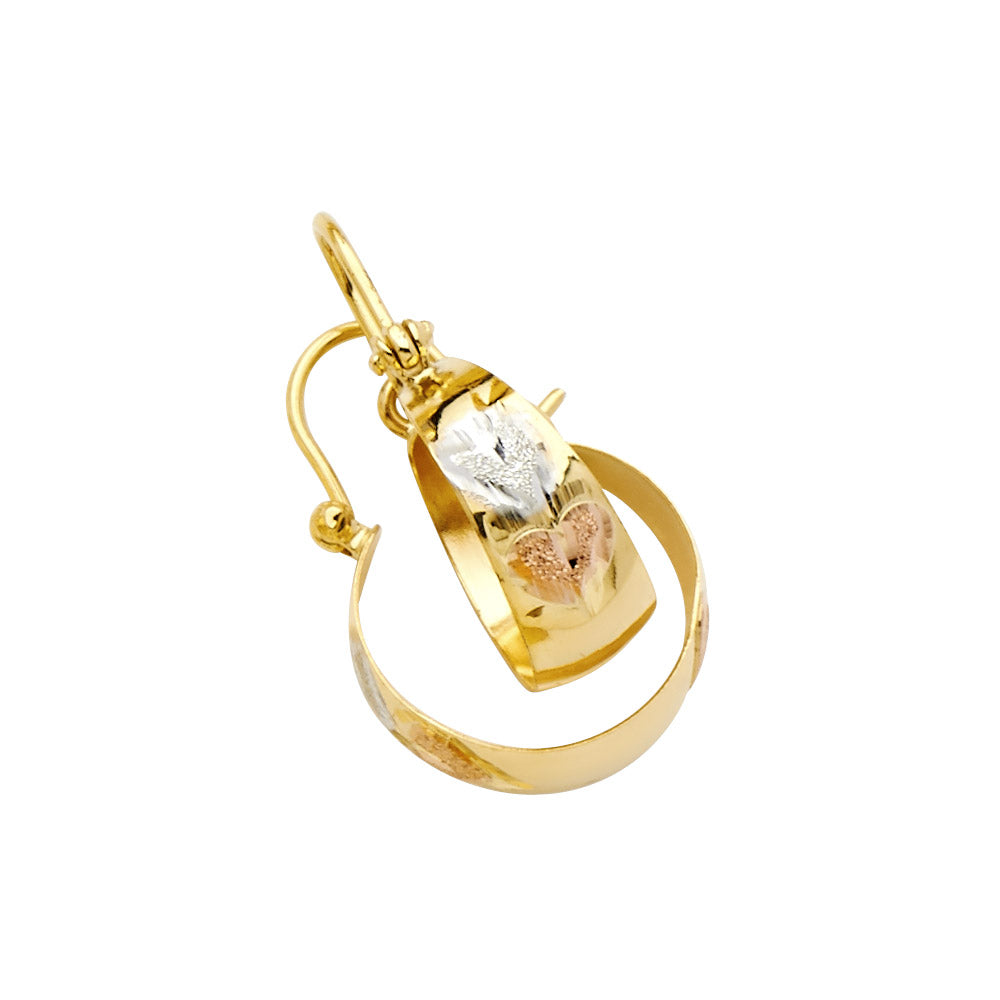 Lady's Three-Tone 14 Karat Heart DC Graduated Hoop Earrings