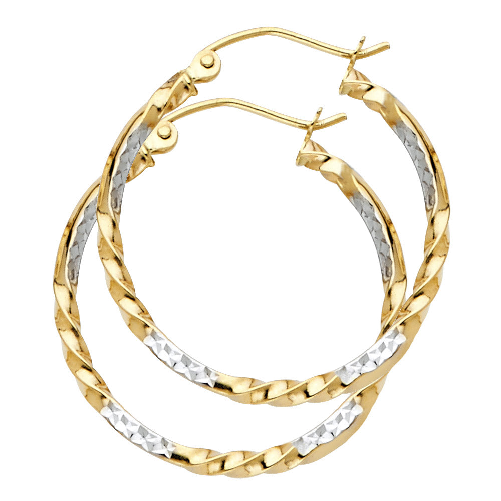 Lady's Two-Tone 14 Karat curled Hollow Medium Hoop Earrings
