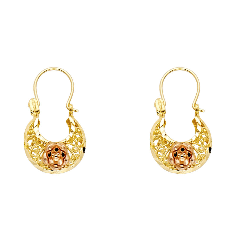 Lady's Two-Tone 14 Karat  basket Diamond Cut Small Hoop Earrings