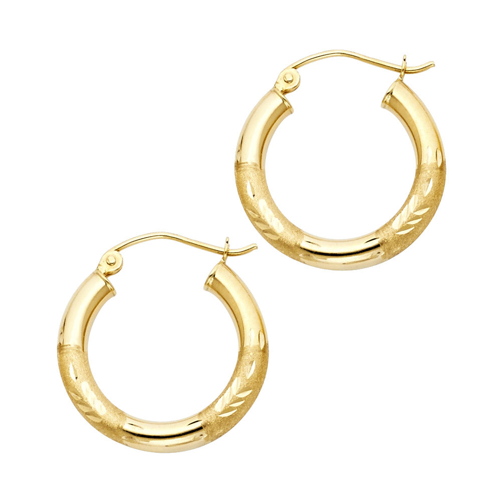 14KY 3mm Budded DC Hoop Earrings  20X3mm
