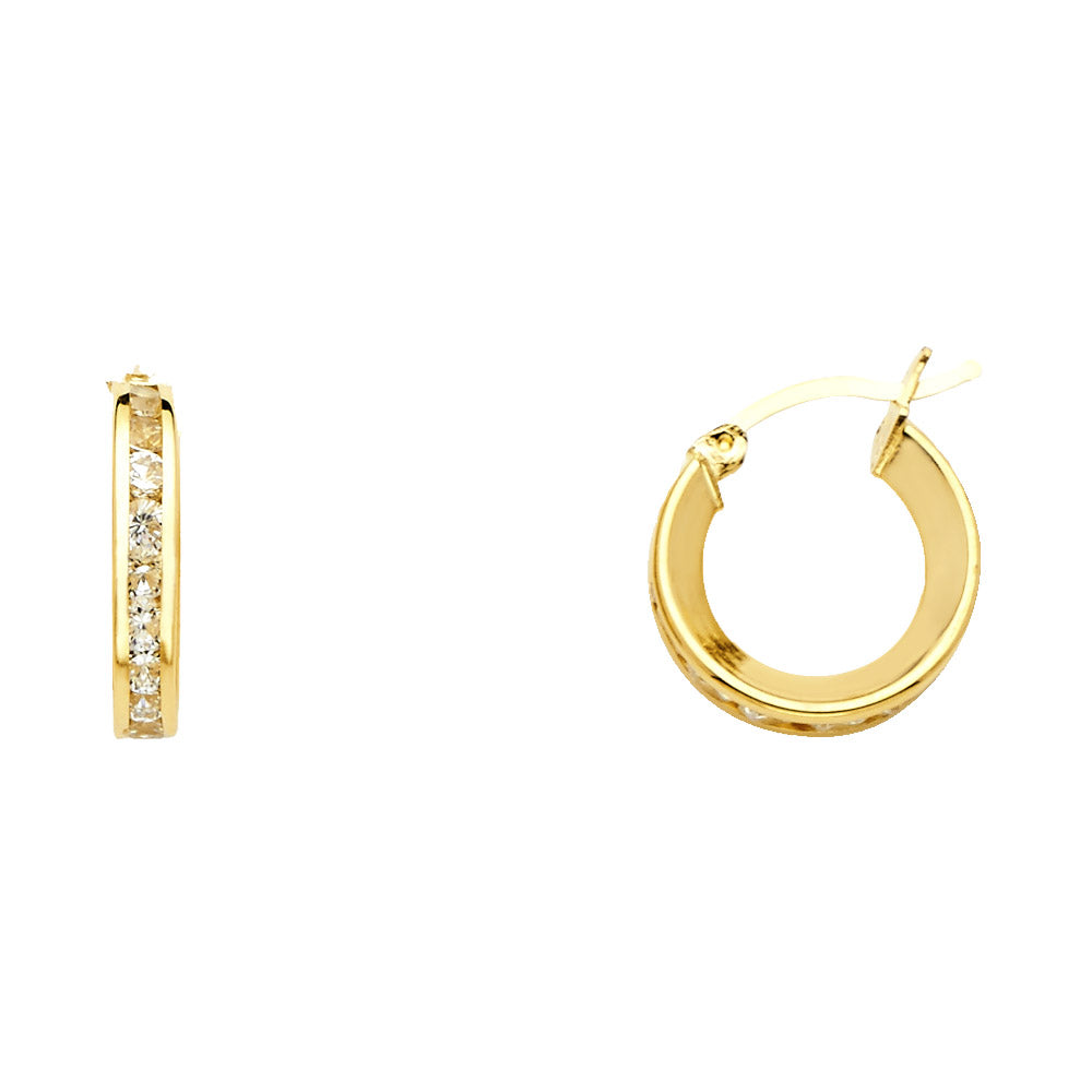 Lady's Yellow Gold 14k RD CZChannel Hoop Earrings Length:14.5