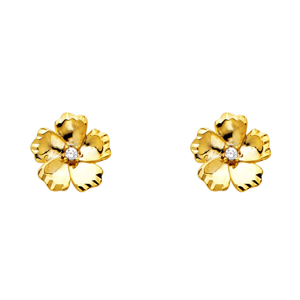 Lady's Yellow 14 Karat CZ Flower post Stud Earrings
