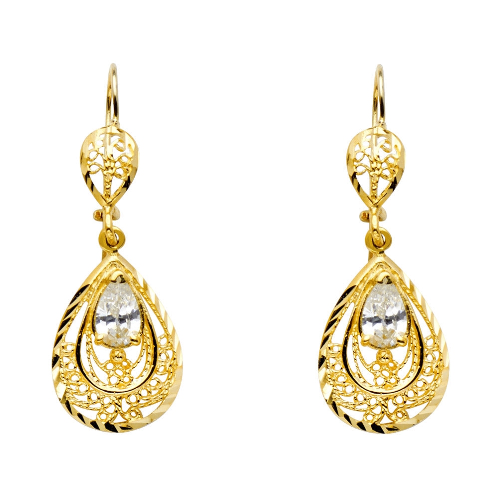 Lady's Yellow 14 Karat cz chandelier Earrings