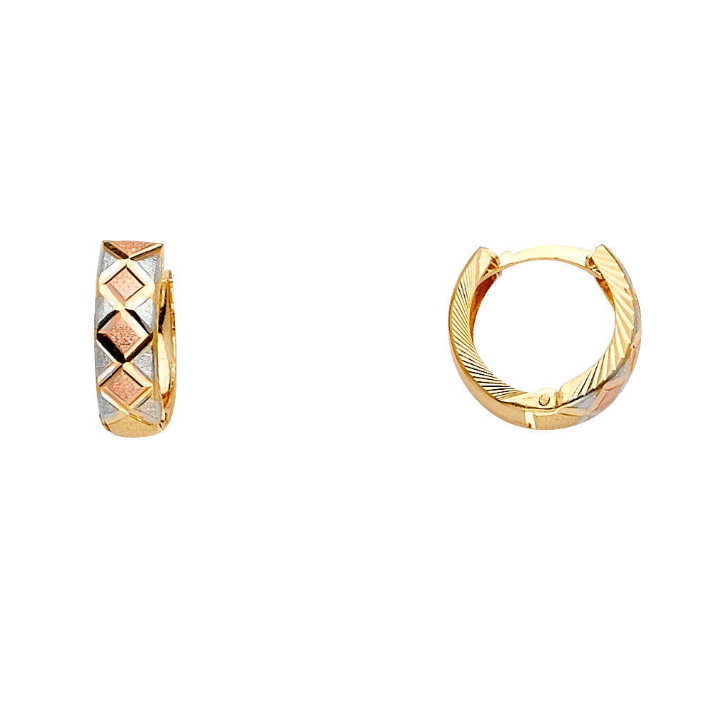 Lady's Three-Tone 14 Karat Earrings Huggies  Style: Fancy
Finish: Dia