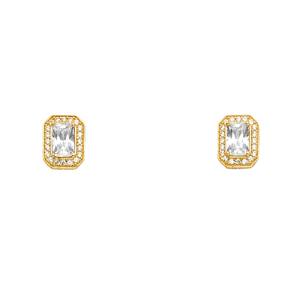 Lady's Yellow 14 Karat CZ halo Stud Earrings Length: 10