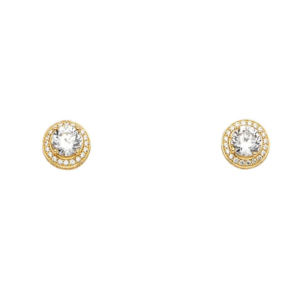Lady's Yellow 14 Karat cz round halo Stud Earrings Length: 8.84