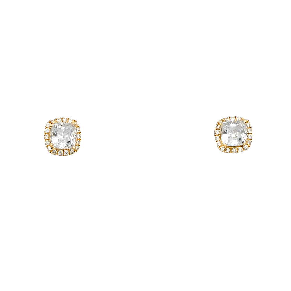 Lady's Yellow 14 Karat CZ halo Earrings Length: 7.1