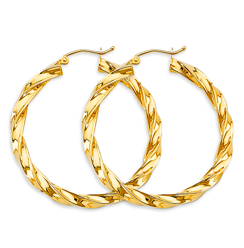 Lady's Yellow 14 Karat Twisted 4mm Hoops Earrings 40mm
