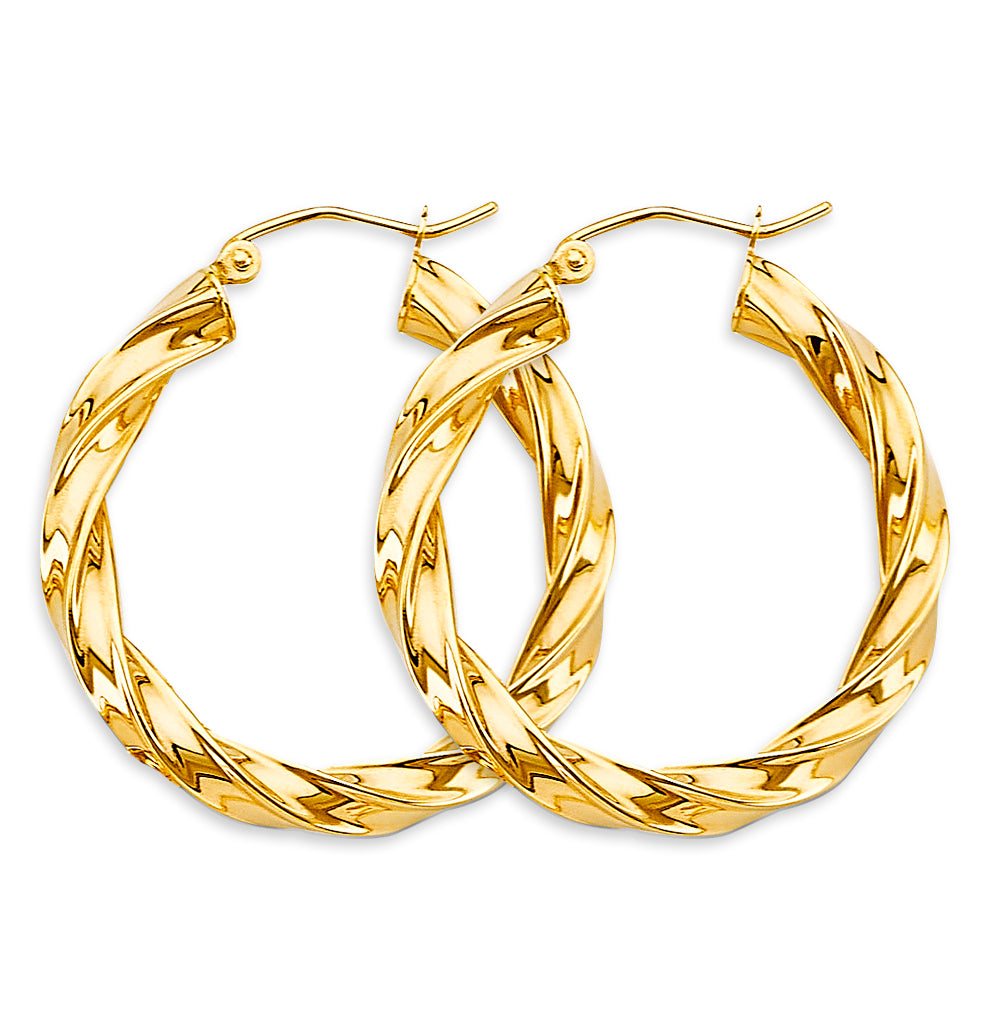 Lady's Yellow 14 Karat Twisted Hoop Earrings Style: Hollow
Finish: Po