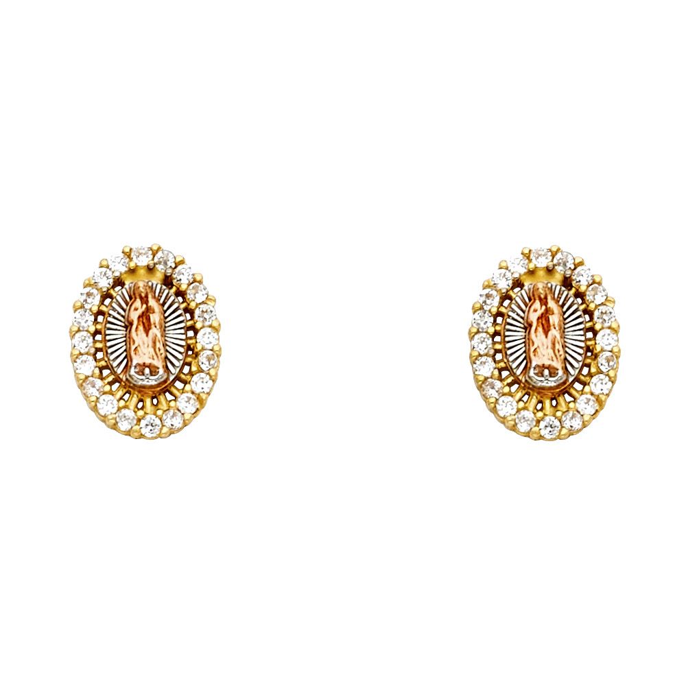 14k 3tone Oval Virgen of Guadalupe cz *