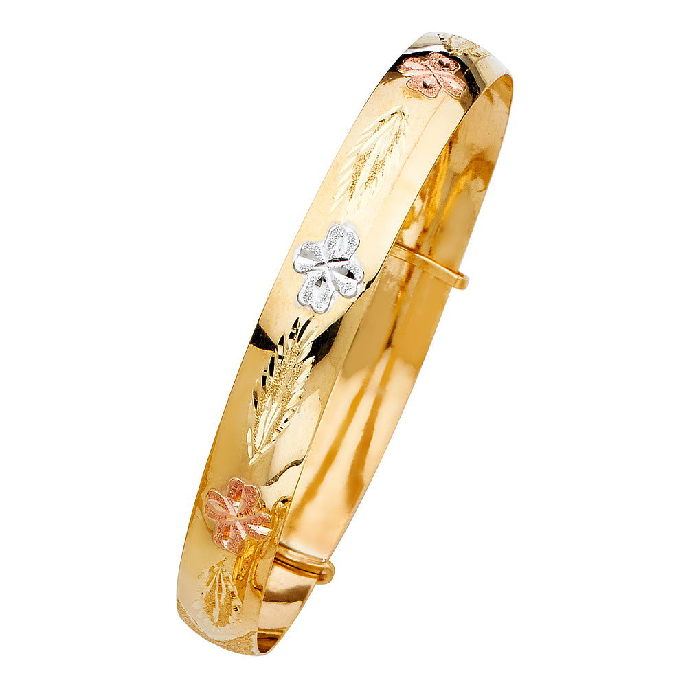 Three-Tone 14 Karat adjustable Diamond Cut BangleLength: 8" 10mm
Gend