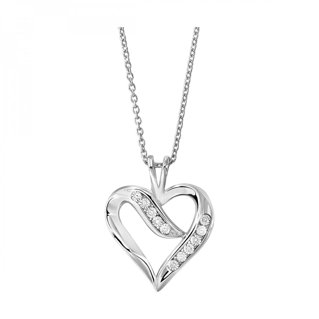 Silver heart necklace .02 ctw diamond