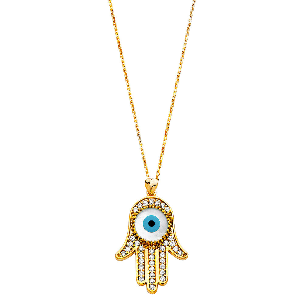 Yellow 14 Karat CZ evil eye necklace Chain Length: 18"