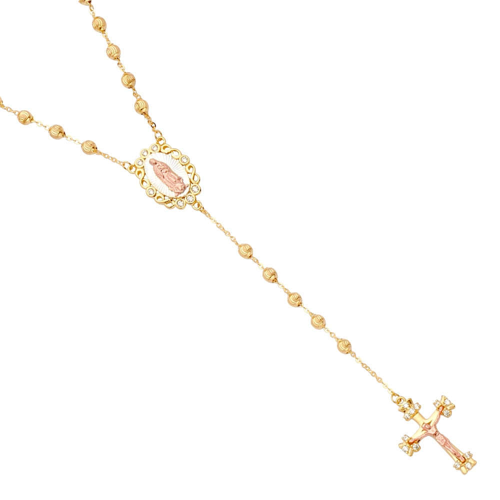 14 Karat Three tone cz moon ball rosa-neck 3mm Length 20"