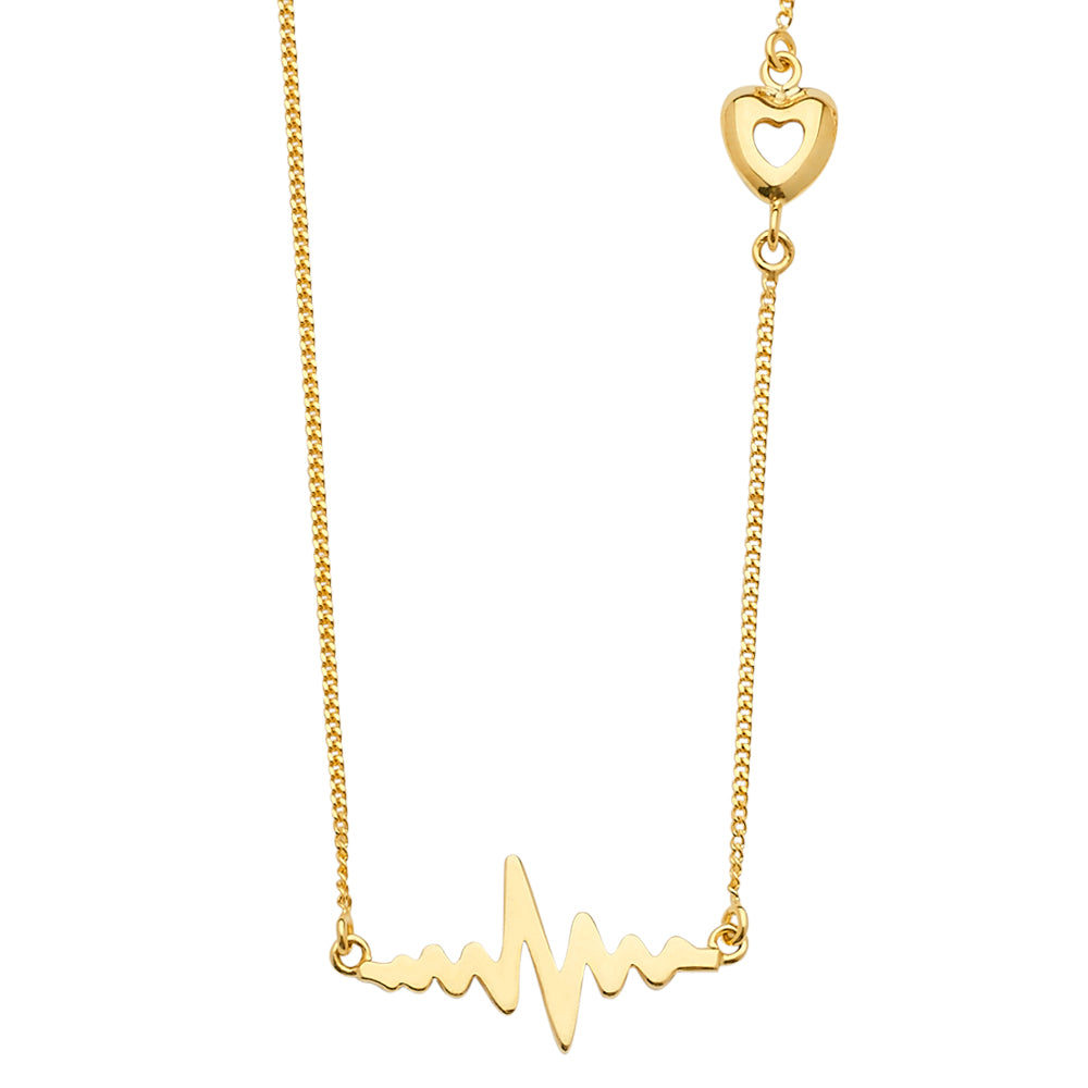 Lady's Yellow 14 Karat Heartbeat Necklace Length 18