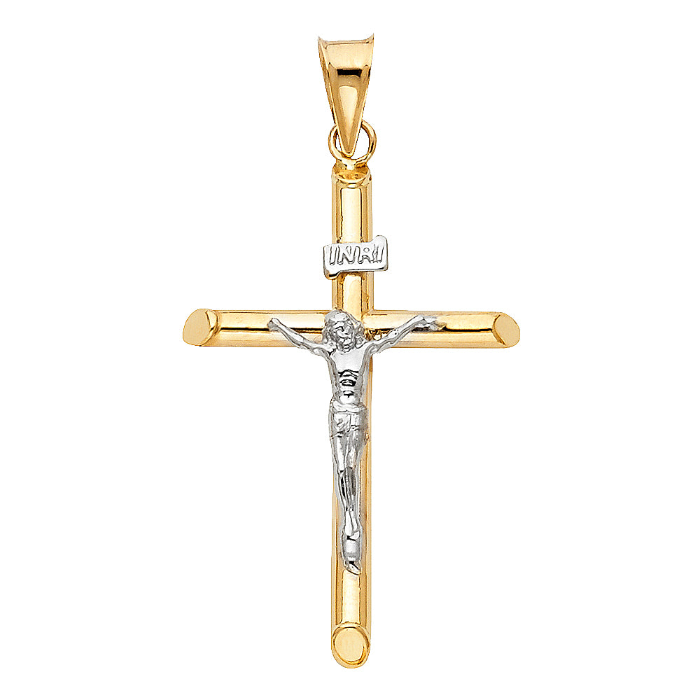 14 Karat Hollow Crucufix Charm Length 43.3 Color: Two-Tone