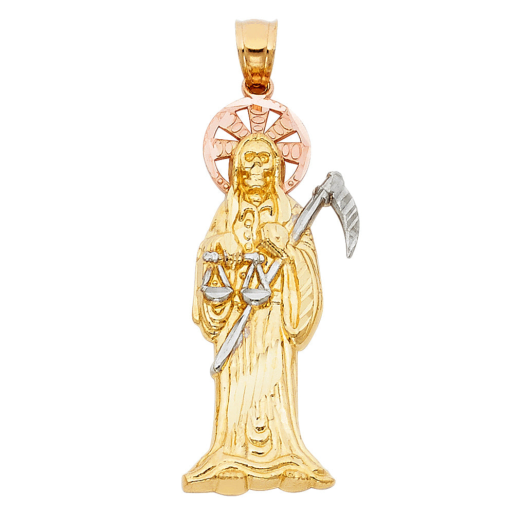 14 Karat Diamond Cut Santa Muerte Charm Length 45 Color: Tri-tone
Gen
