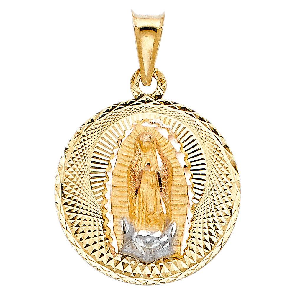 14 Karat Diamond Cut Virgen of Guadalupe round Charm Length 30 Color: