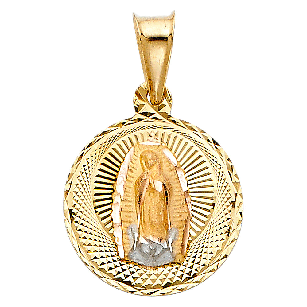14 Karat Diamond Cut Virgen of Guadalupe Charm Length 23.4 Color: Two-
