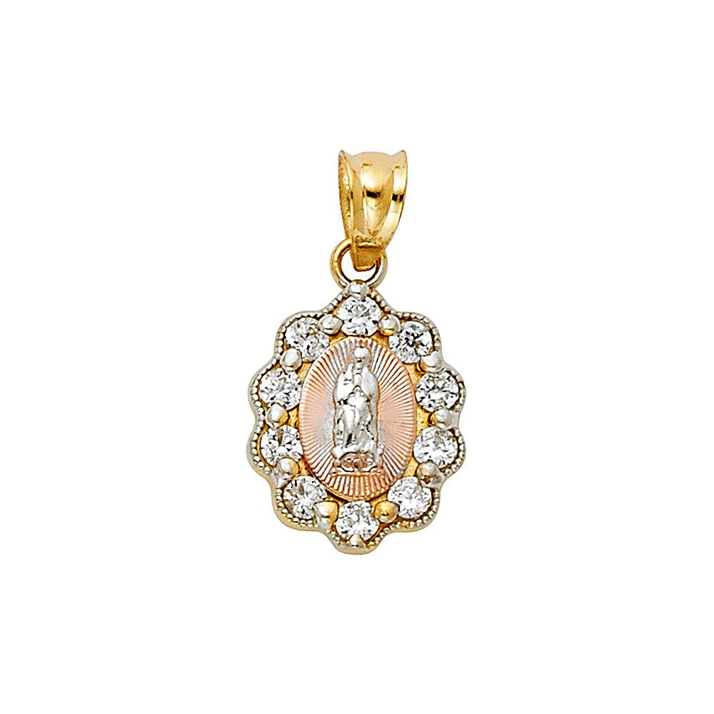 14 Karat CZ Virgen of Guadalupe Charm Color: Two-Tone
Gender: Ladies