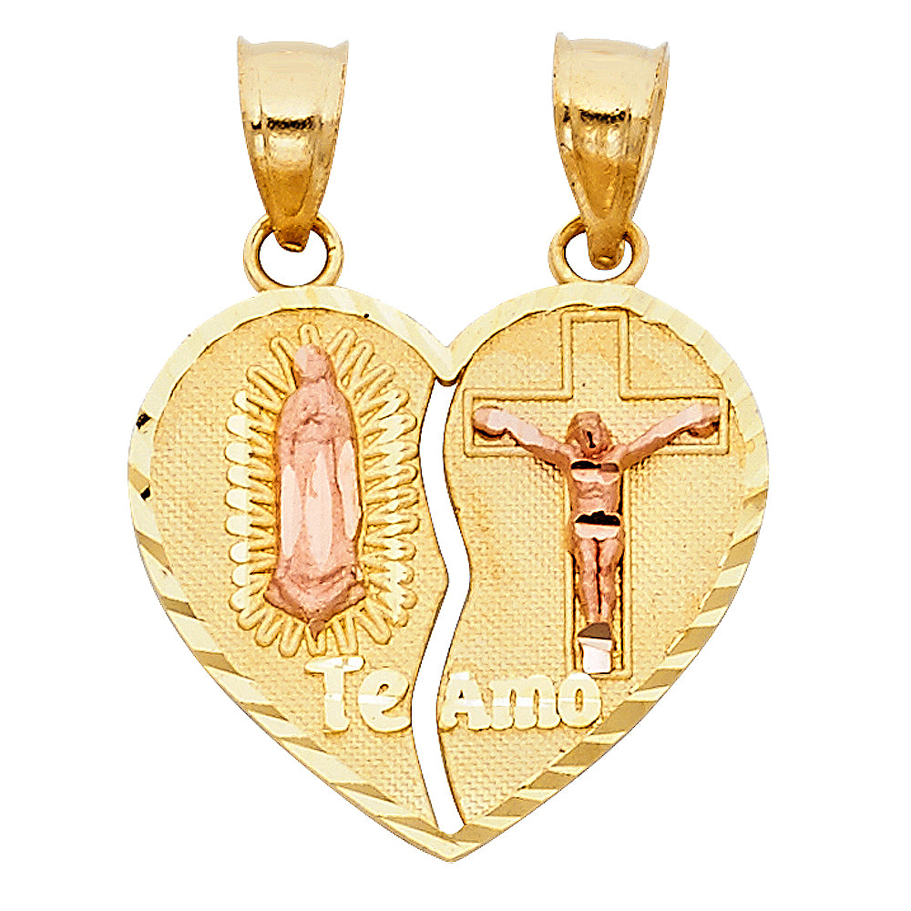 Yellow 14 Karat 2C Heart Te Amo Pendant Length: 20