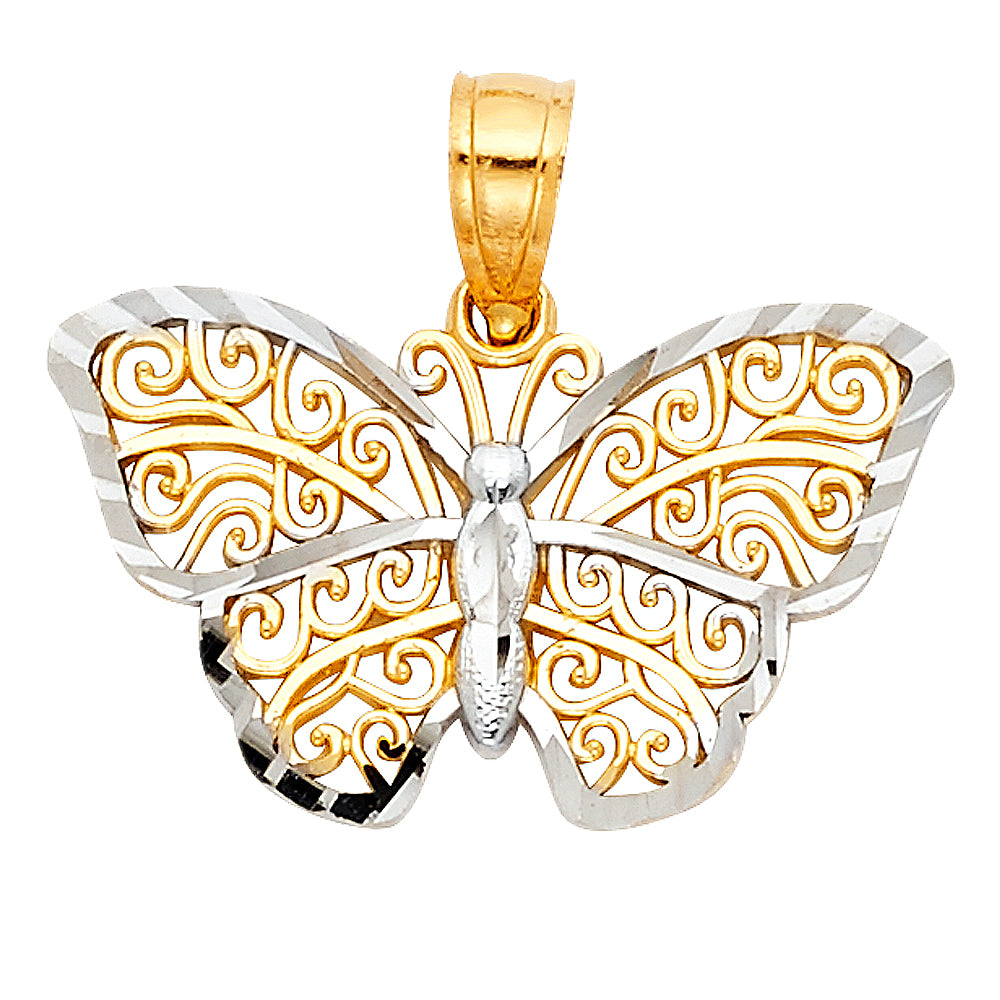 Yellow 14 Karat 2T Butterfly Pendant Length: 17.37