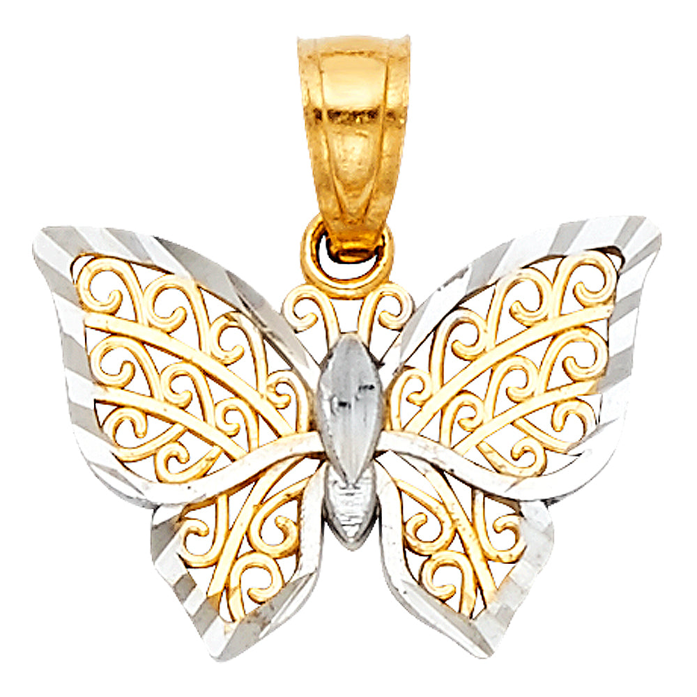 Yellow 14 Karat 14K 2T Butterfly Pendant
