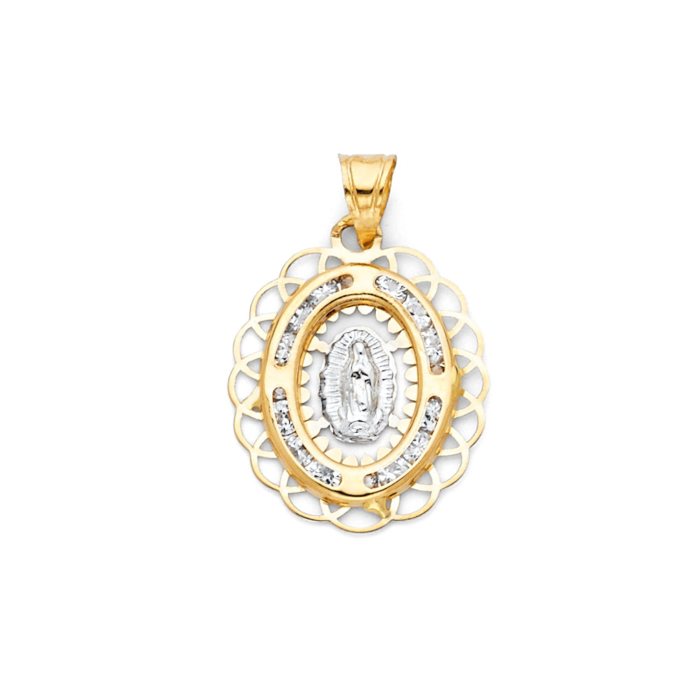 14 Karat Charm Virgen of Guadalupe Cz Oval Length 23.6 Color: Two-Tone