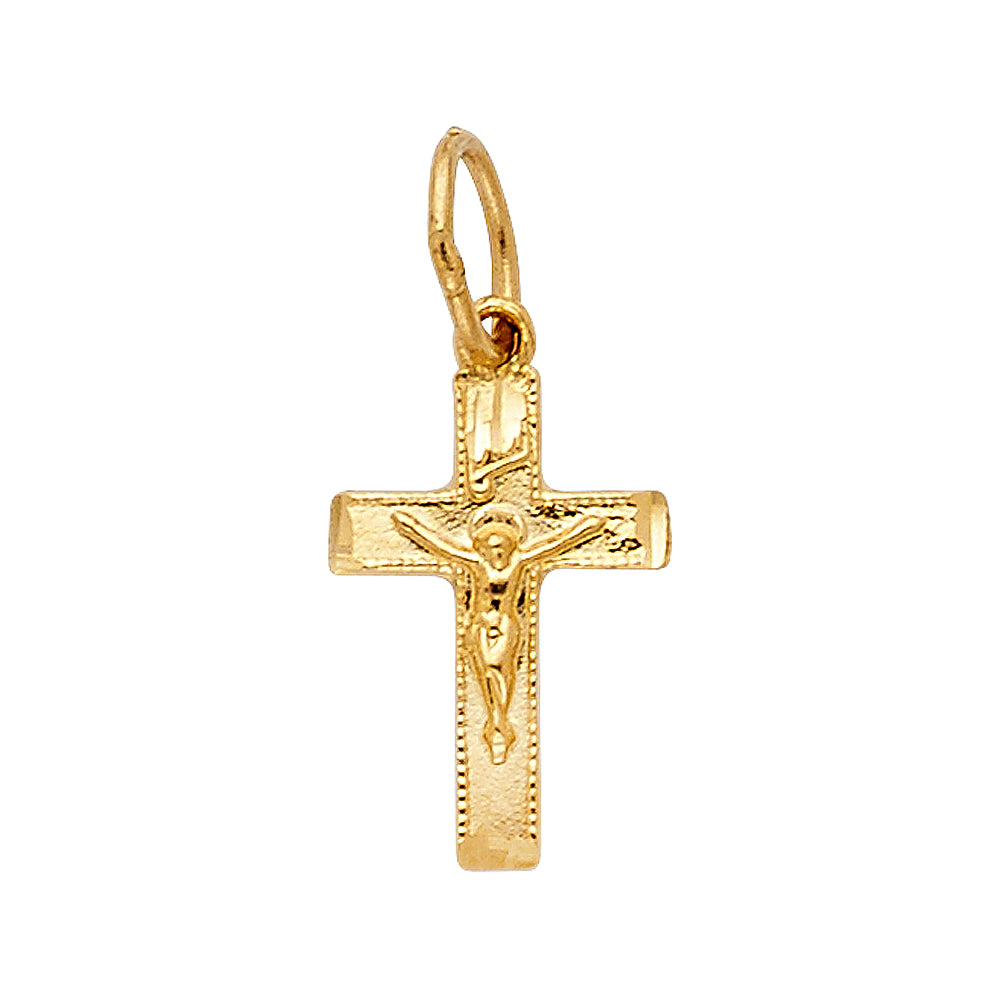 14 Karat Charm Tiny Crucifix Length 18 Color: Yellow