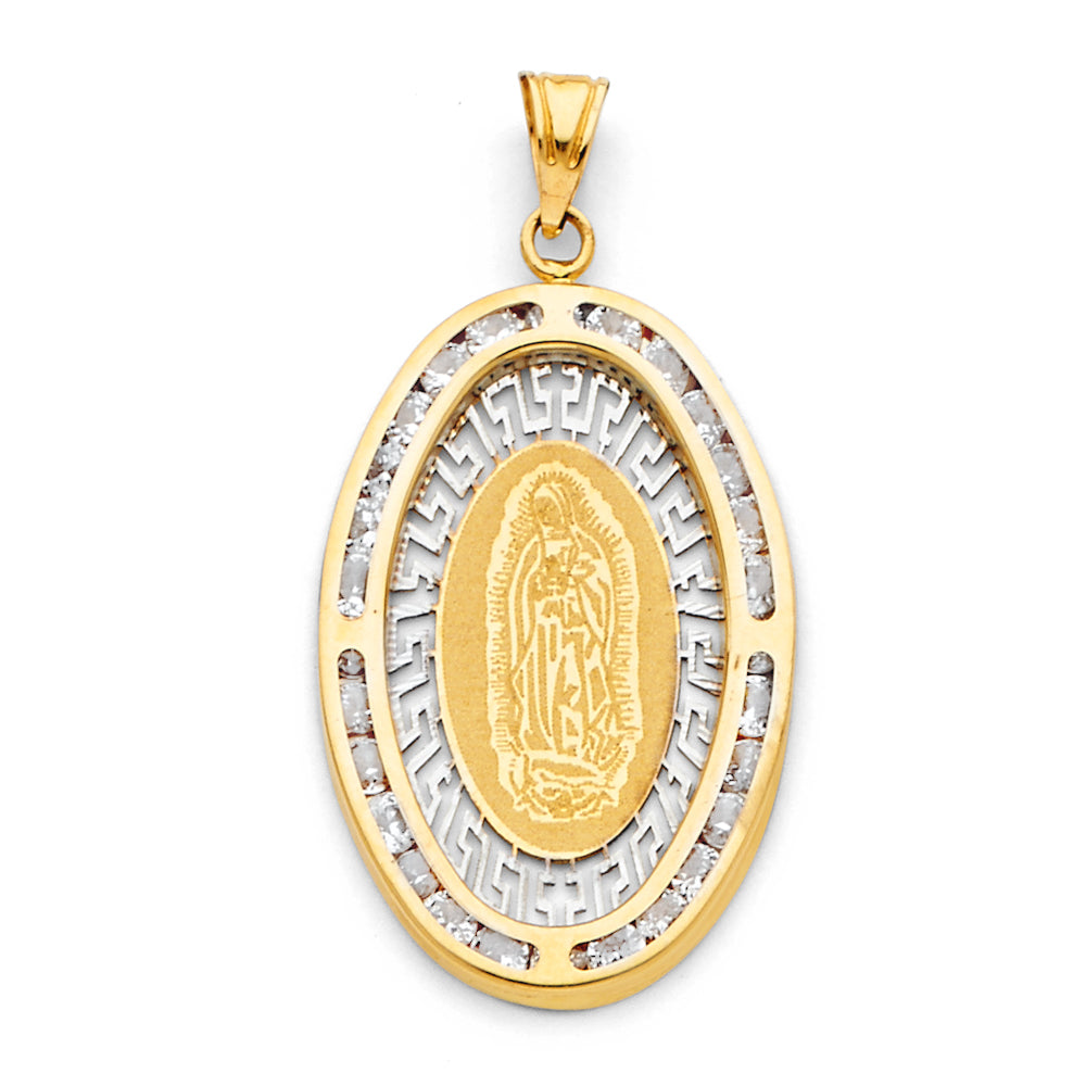 14 Karat Virgen of Guadalupe oval Cz Charm Length 39.64 Color: Two-Ton