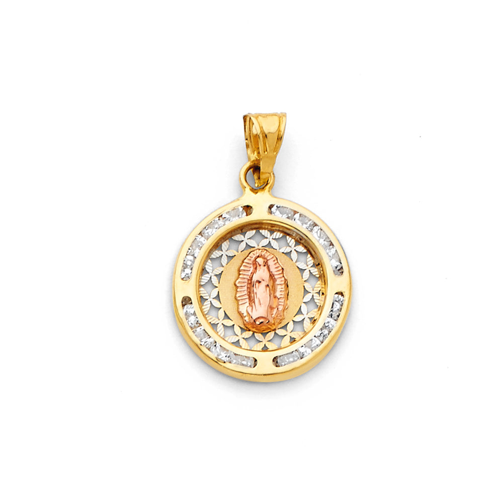 14 Karat Charm Virgen of Guadalupe Round Cz Length 23.3 Color: Tri-ton