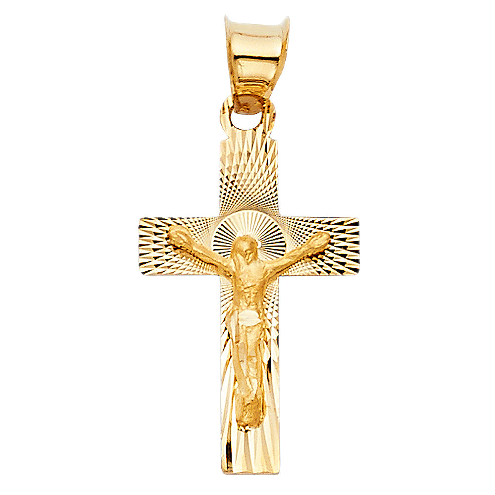 14 Karat Crucifix Diamond Cut Charm Length 26.5 Color: Yellow
Gender: