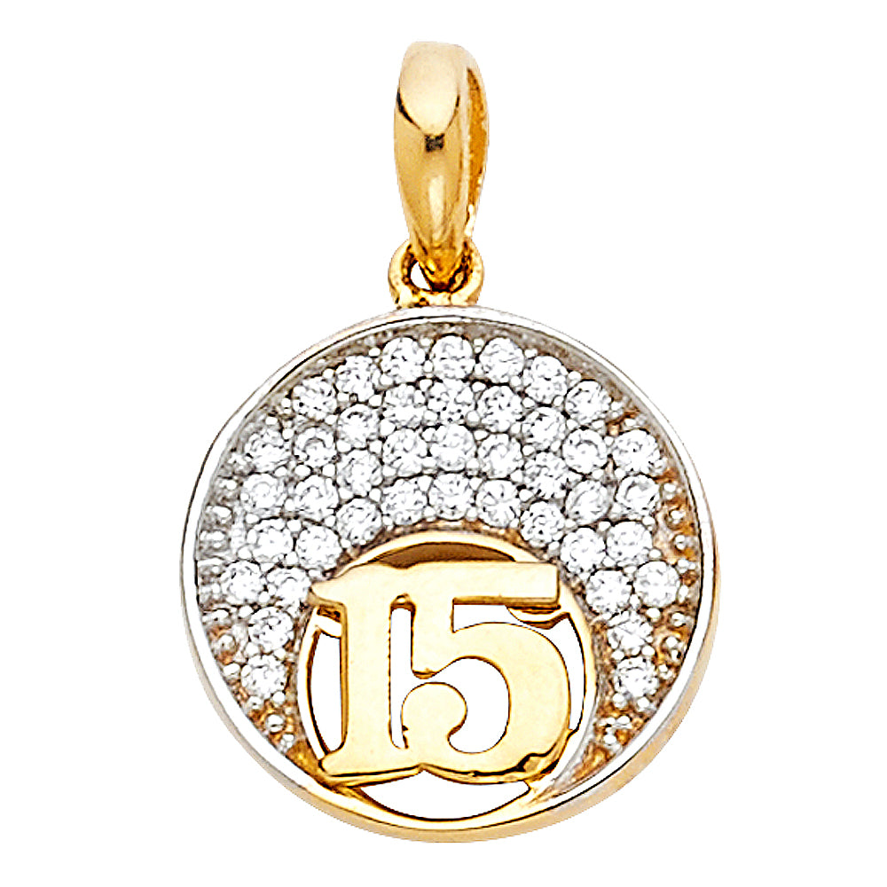 14 Karat Charm 15 anos cz Length 19.5 Color: Yellow