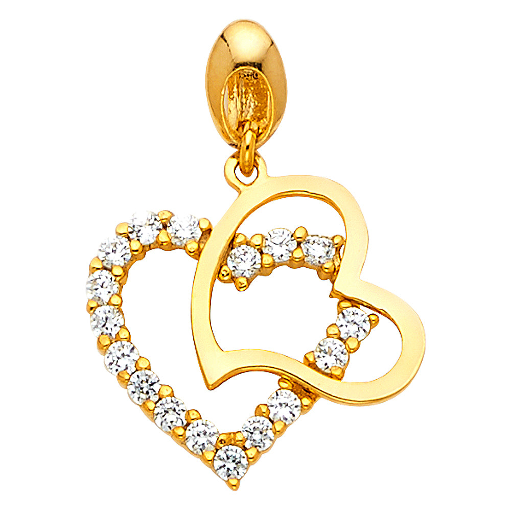 Yellow 14 Karat Pendant Cz double heart Length: 20