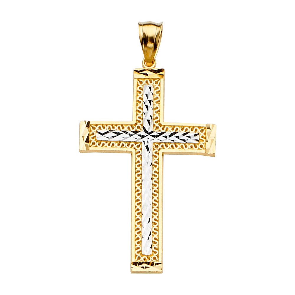 14 Karat Diamond Cut cross Charm Length 52 Color: Two-Tone