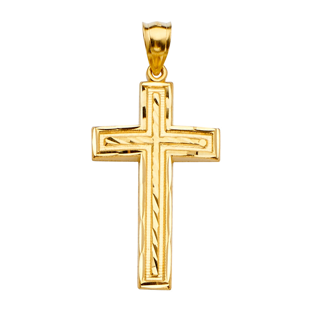 14 Karat Diamond Cut cross Charm Length 46.5 Color: Yellow
