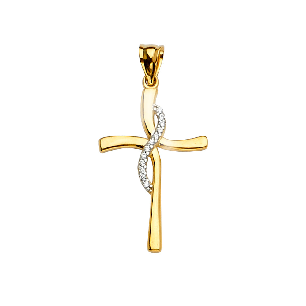 14 Karat Charm Cross  Length 31.5 Color: Two-Tone
Gender: ladies
