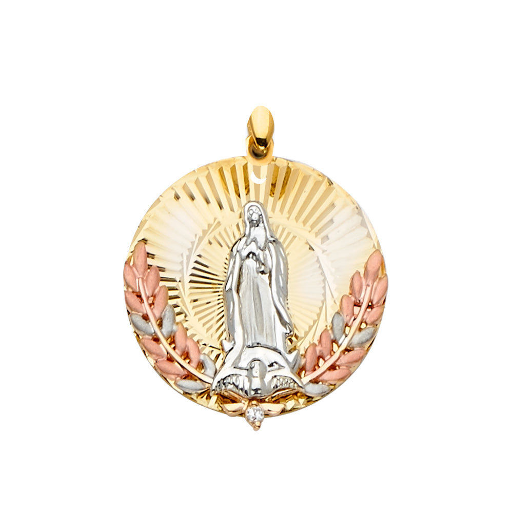 14 Karat Diamond Cut Virgen f Guadalupe cubic zirconia Charm Length 31