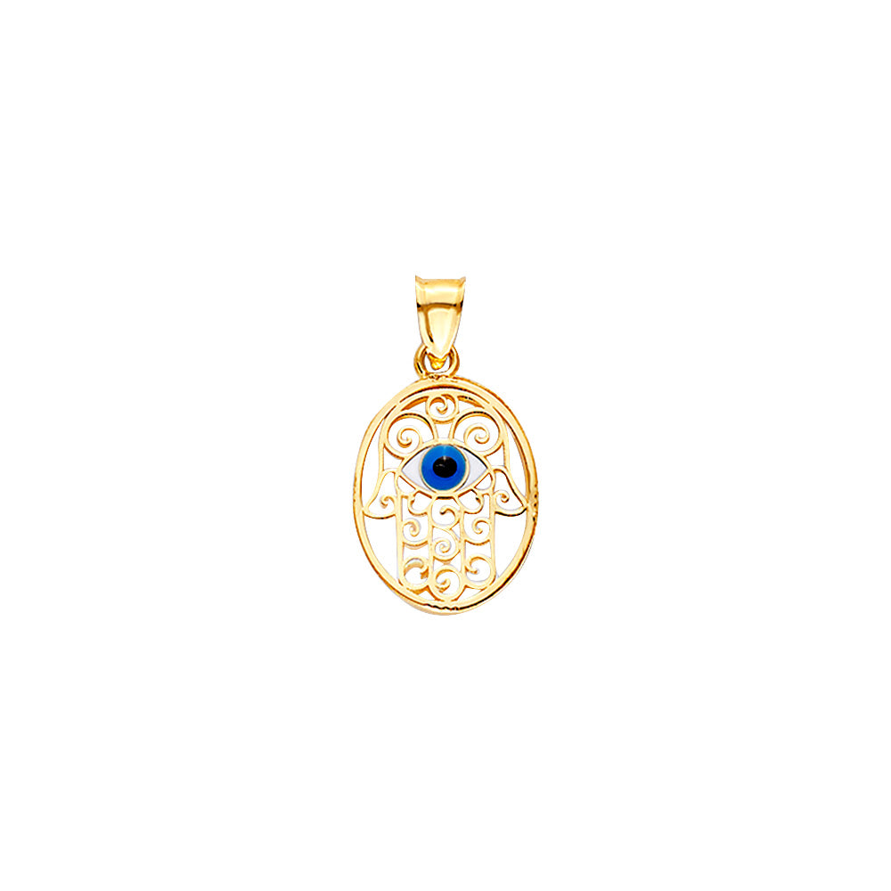 14 K Evil Hamsa Oval MOP  Pendant