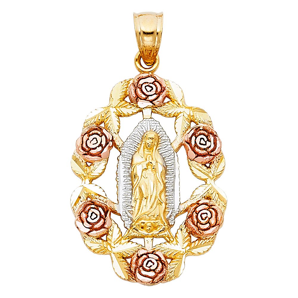 14k Charm Virgen Of Gpe W/Flower Ovalada *