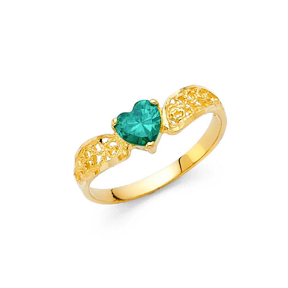 Lady's 14 Karat Fashion Heart Green cz Ring Size 7 Color: Yellow
Fini