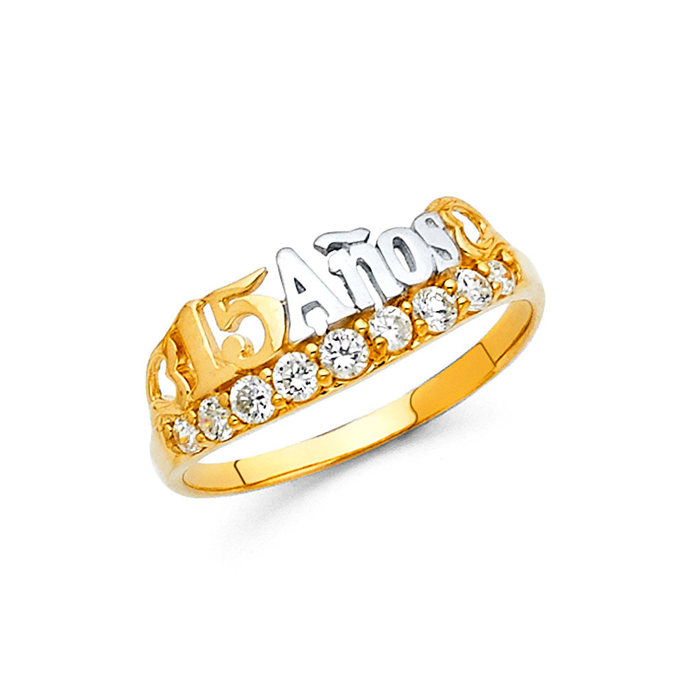 Lady's 14 Karat 15 anos cz Ring Size 7 Color: Two-Tone
Finish: Polish