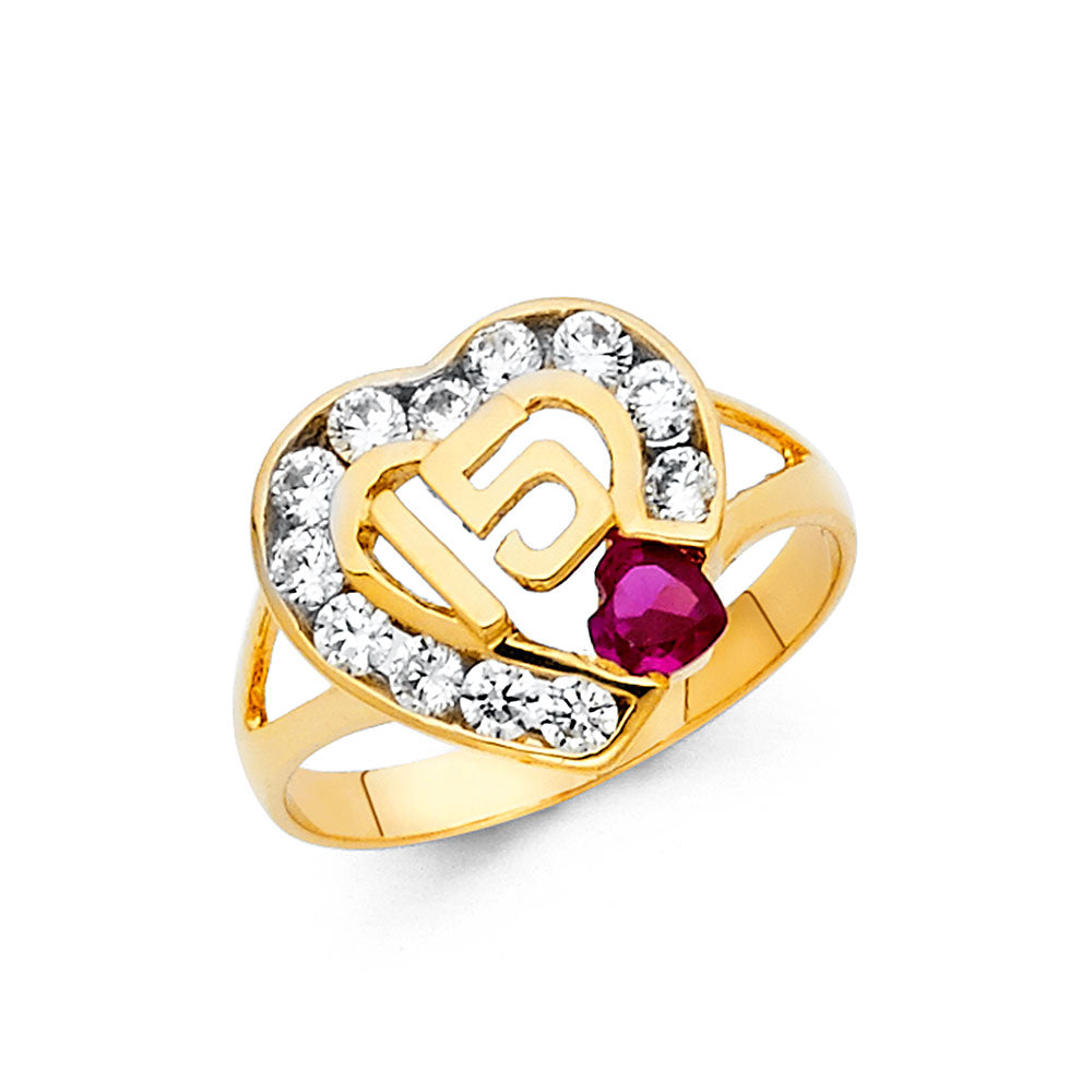 Lady's 14 Karat Fashion Ring Size 7 Heart CZ red Style: 15years
Color