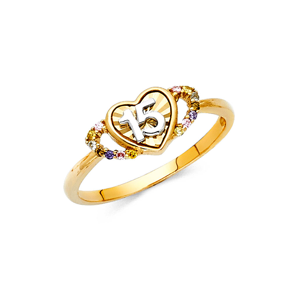 Lady's 14 Karat Fashion 15  heart cz Ring Size 7 Color: Two-Tone
Fini