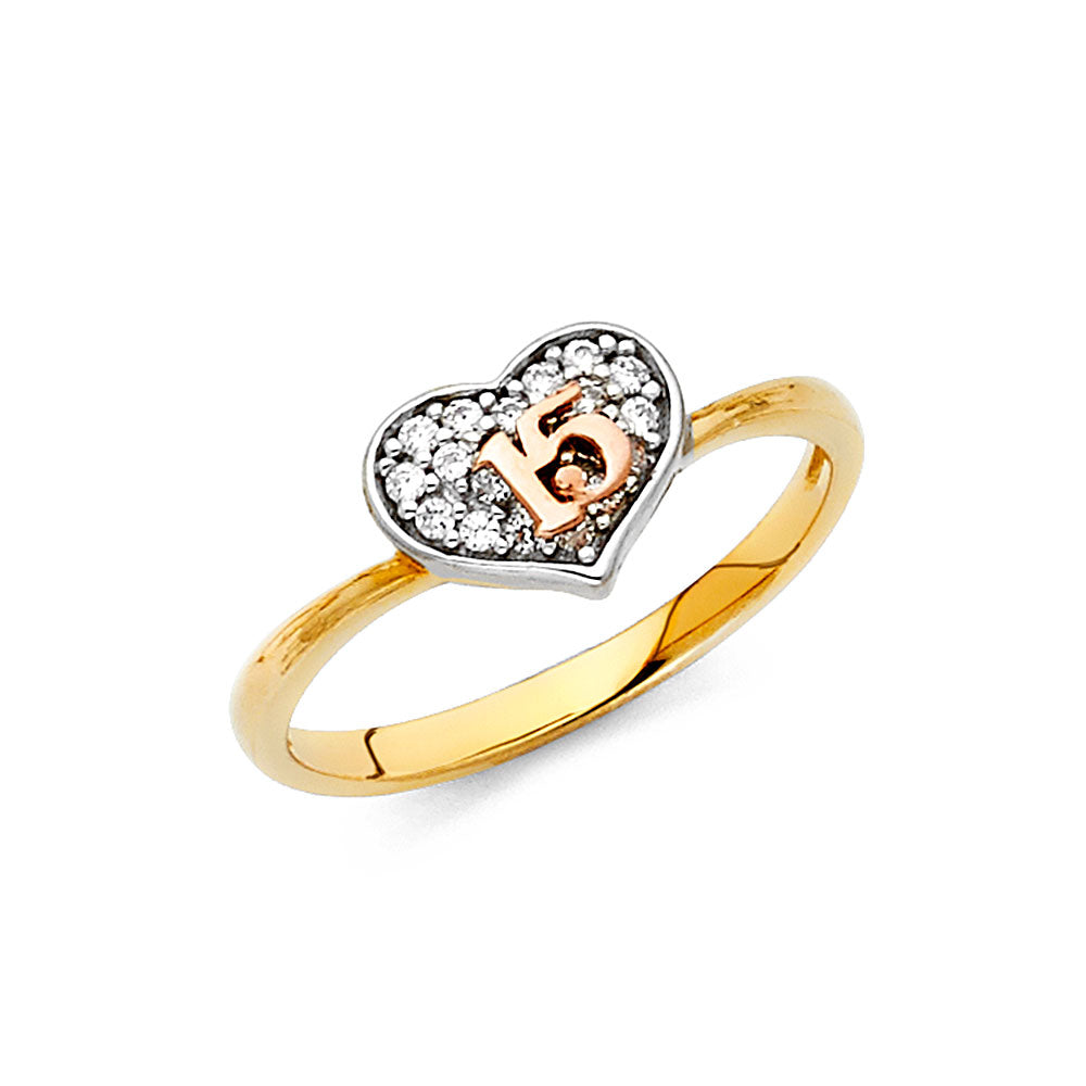 Lady's 14 Karat 15 Heart cz Ring Size 7 Color: Tri-tone
Finish: Polis