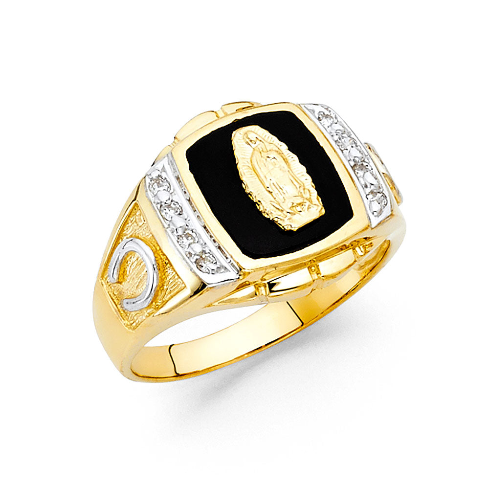 Gent's 14 Karat Fashion Onix & CZ Guadalupe Ring Size 10 Color: Yellow