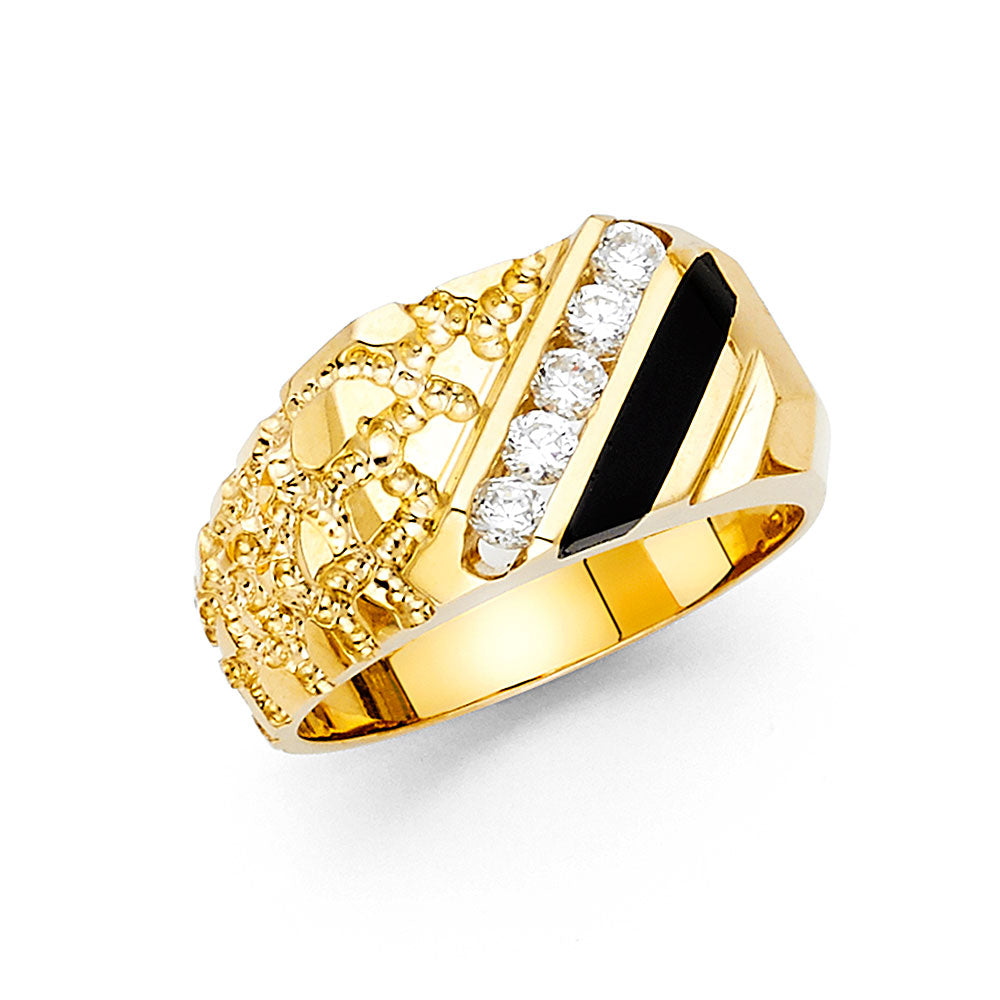 Gent's Yellow 14 Karat Nugget and Cz Fashion Ring Length 10.7mm
