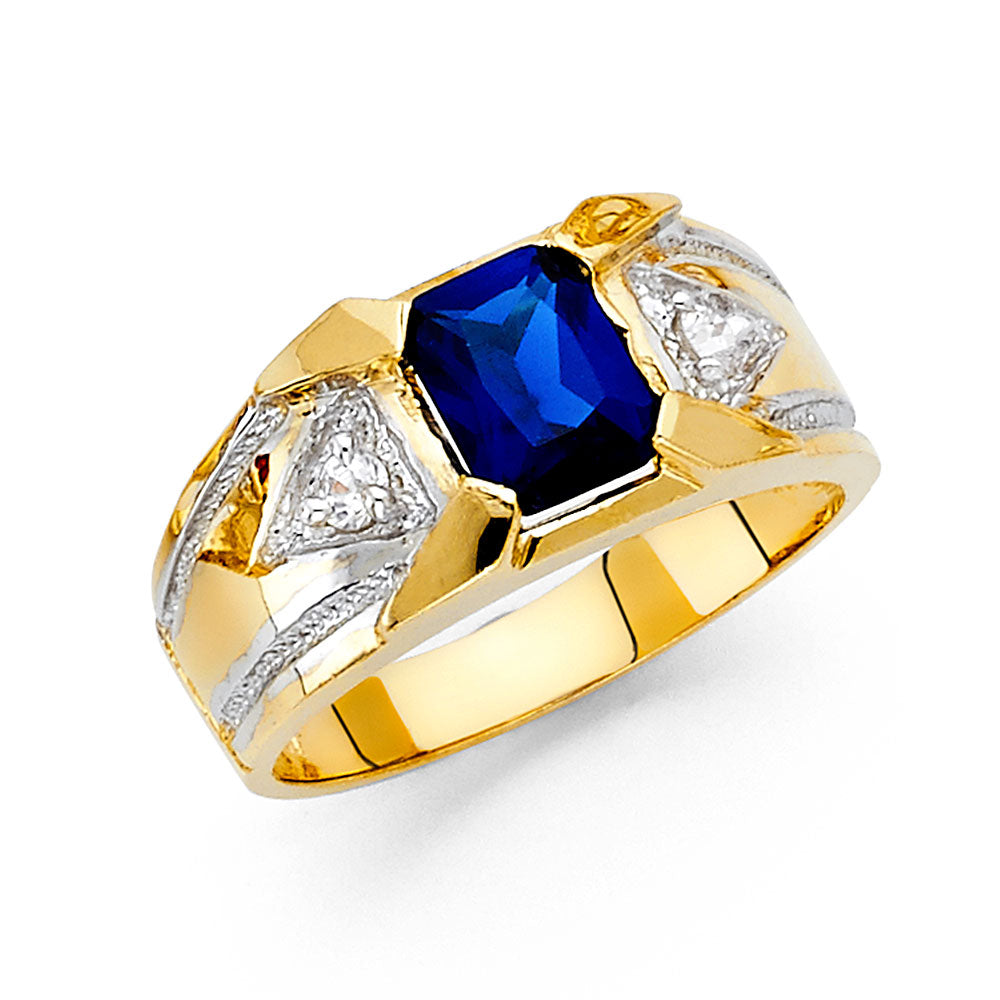 Gent's Yellow 14 Karat Blue stone cz Fashion Ring Size 10