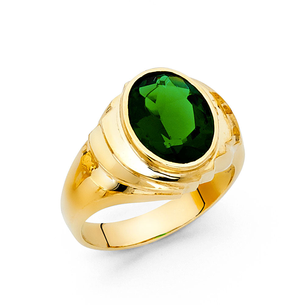 Gent's Yellow 14 Karat Oval Green cz Fashion Ring Size 10